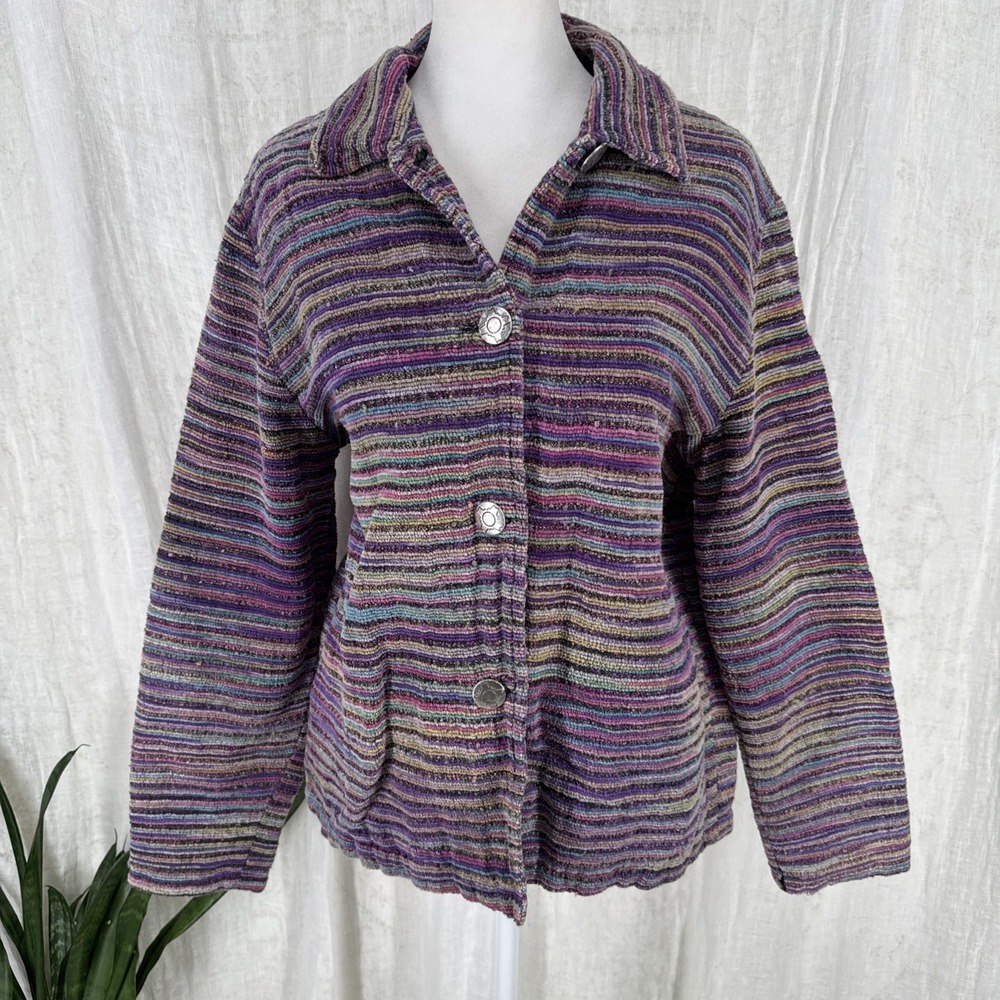 Vtg Chicos Textured Jacket L Arsty Retro 90s Indie Teacher Rainbow Quirky Boho